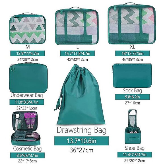 8 Set Packing Cubes Luggage Packing Organizers for Travel Accessories Teal - Picture 2 of 6